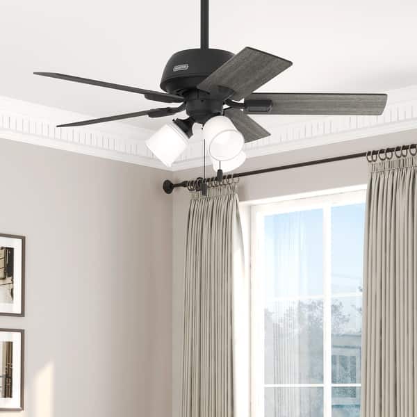 slide 2 of 11, Hunter 44" Crystal Peak Ceiling Fan with LED Light Kit and Pull Chain, Casual, Transitional Matte Black
