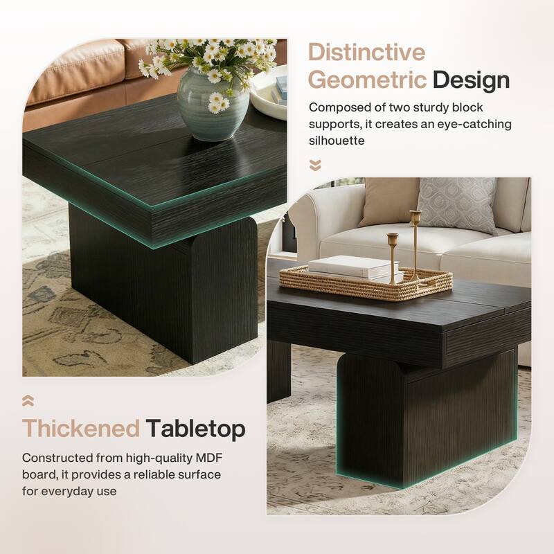 55.11" Double Pedestal Wood Coffee Table, Rectangular