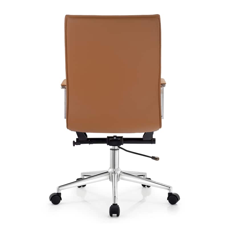 Modern High Back Office Chair Ribbed PU Leather Tilt Adjustable Conference Room Task Work Computer