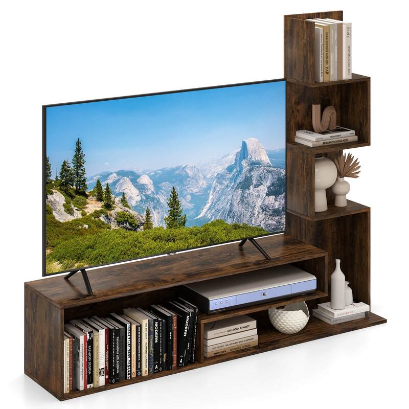 Costway Cube TV Stand for TVs up to 50" Media Console Table with - See Details - Rustic Brown - See Details