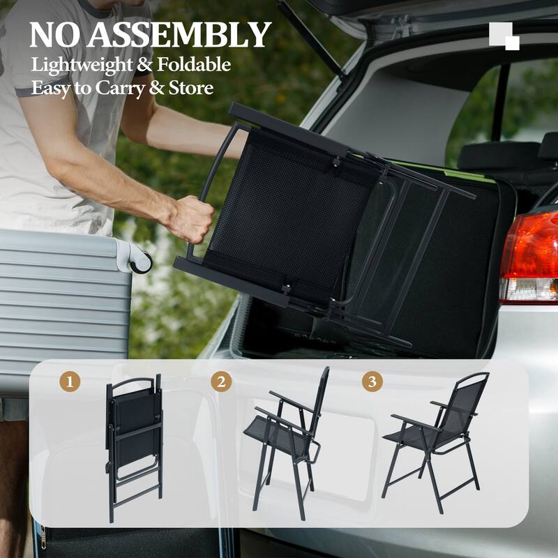 9-Piece Outdoor Dining Set Rectangle Patio Dining Table with Umbrella Hole and Folding Chairs