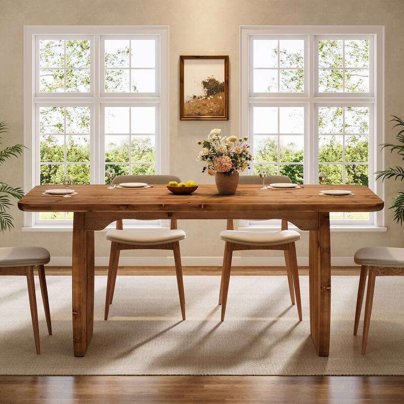 63'' Solid Wood Dining Table for 4-6 People, Sturdy Wooden Legs