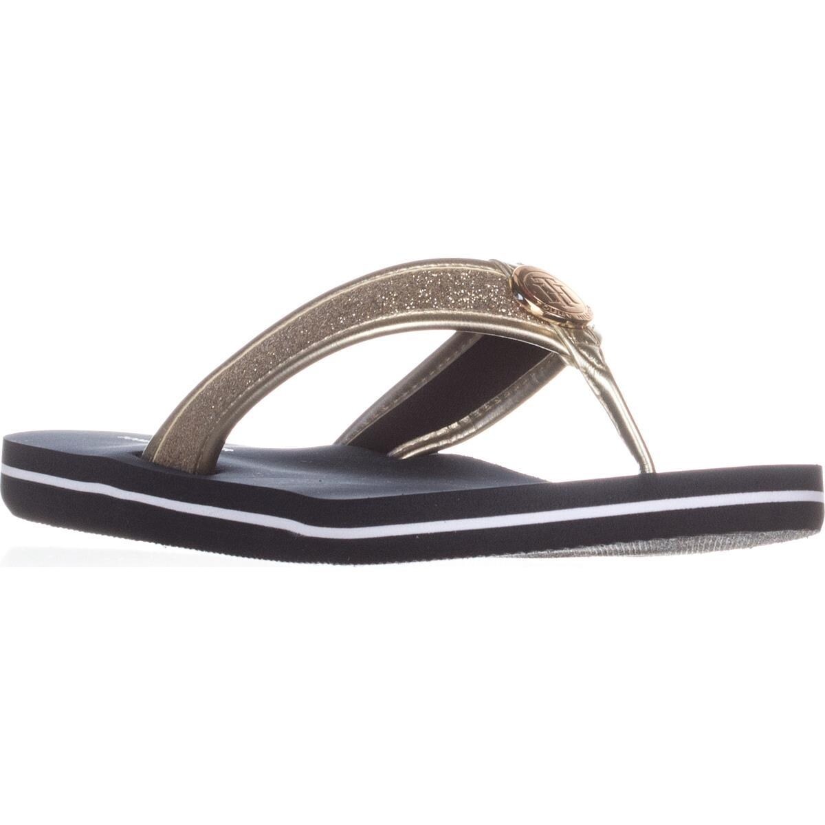 tommy hilfiger gold flip flops