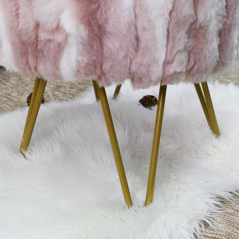 Home Soft Fauxfur Ottoman Round Fuzzy Entryway Bench 18"x18"x18"