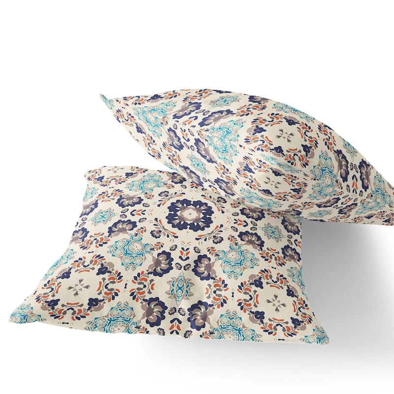 HomeRoots Set of Two 16" X 16" Blue and Off White Blown Seam Floral Indoor Outdoor Throw Pillow - 16.00' X '16.00' X '5.00
