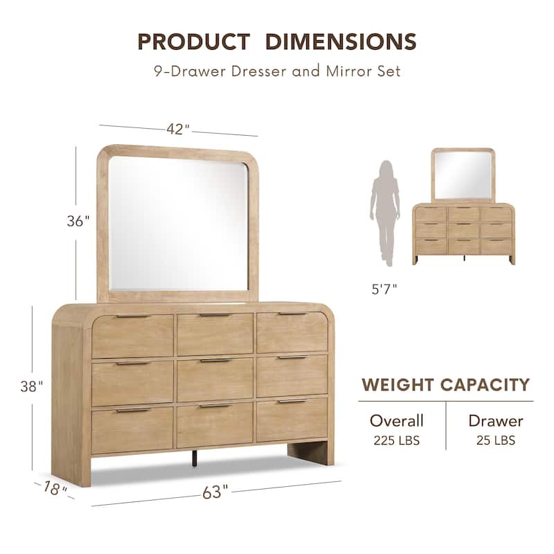Furniture of America Elowyn Modern 2-piece Natural Solid Wood Dresser and Mirror Set