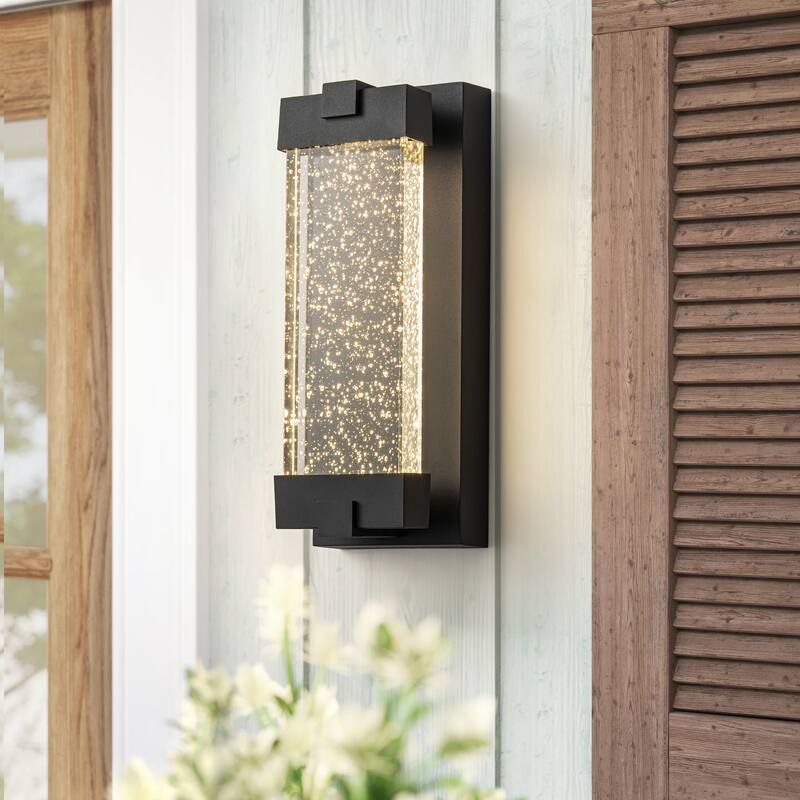 13" Modern Led Outdoor Wall Sconce with Bulbble Glass - Black
