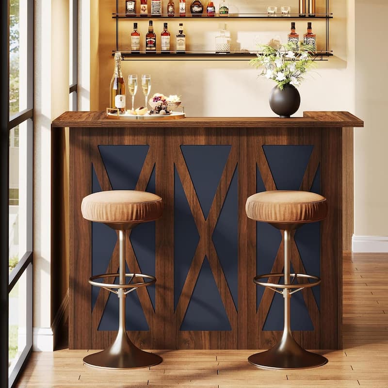 59.1" W x 43.3" H Home Bar Unit, Modern Liquor Bar Table with X-Shaped Pattern, Wine Table