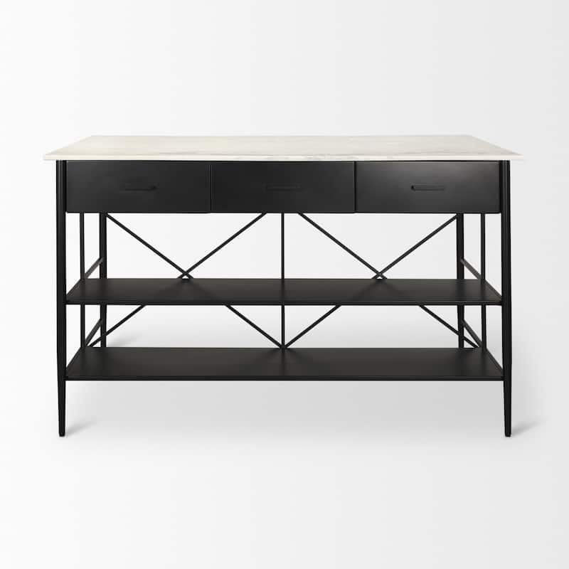 Amika White Solid Marble Top with Black Metal Base Kitchen Island
