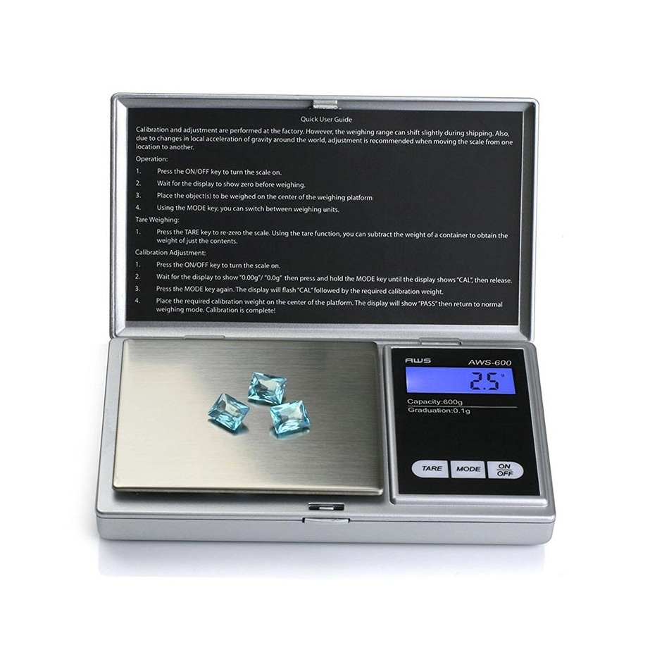 American Weight Scales AWS600SIL Silver Digital Pocket Scale 600 By 0.1 G 