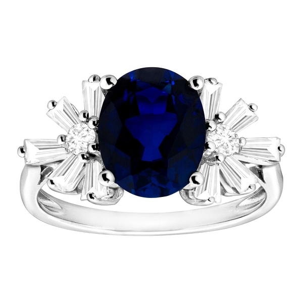 4 1/2 ct Created Blue & White Sapphire Starburst Ring in Sterling Silver
