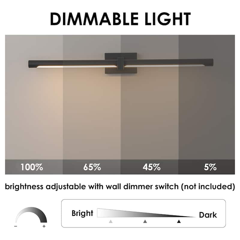 1-light 23.6 in. Modern Linear Cylinder Strip Wall Sconce Dimmable Tube Integrated LED Bathroom Vanity Light