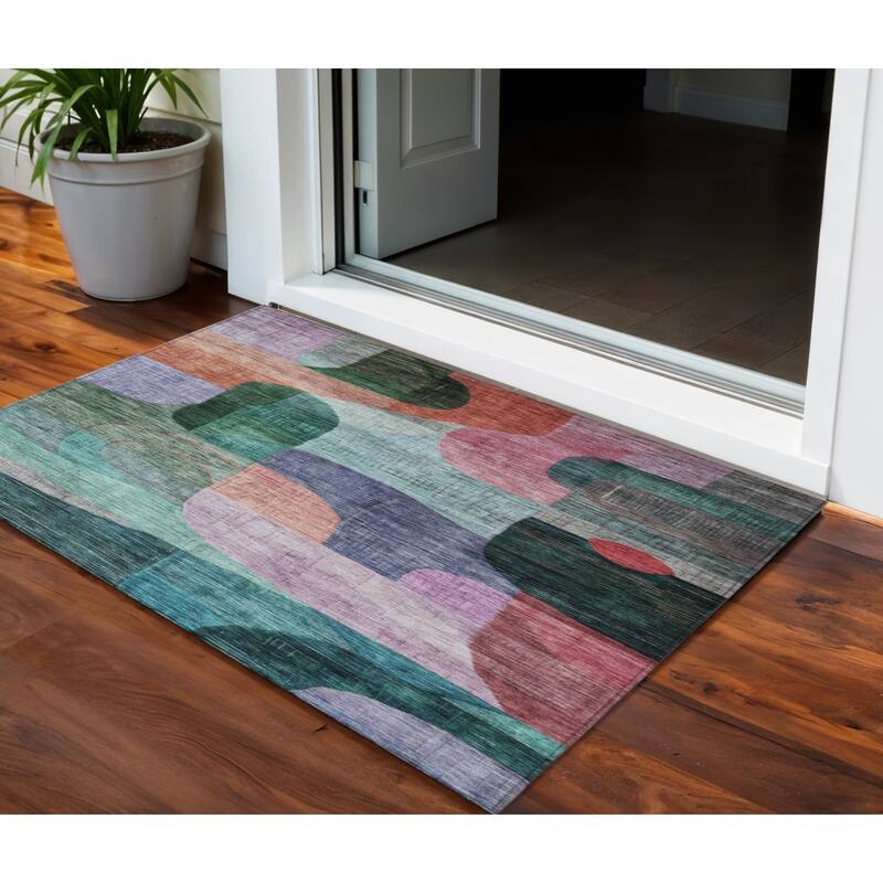 HomeRoots Abstract Transitional Rectangle Outdoor Rug - 3' x 5'