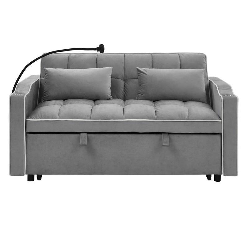 Versatile Foldable Sofa Bed, Modern Loveseat Pull-out Sleeper With Adjustable Back, USB Port and Swivel Phone Stand