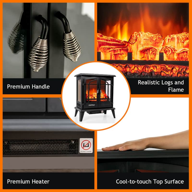 Costway 25'' Freestanding Electric Fireplace Heater Stove W/ Realistic - See Details