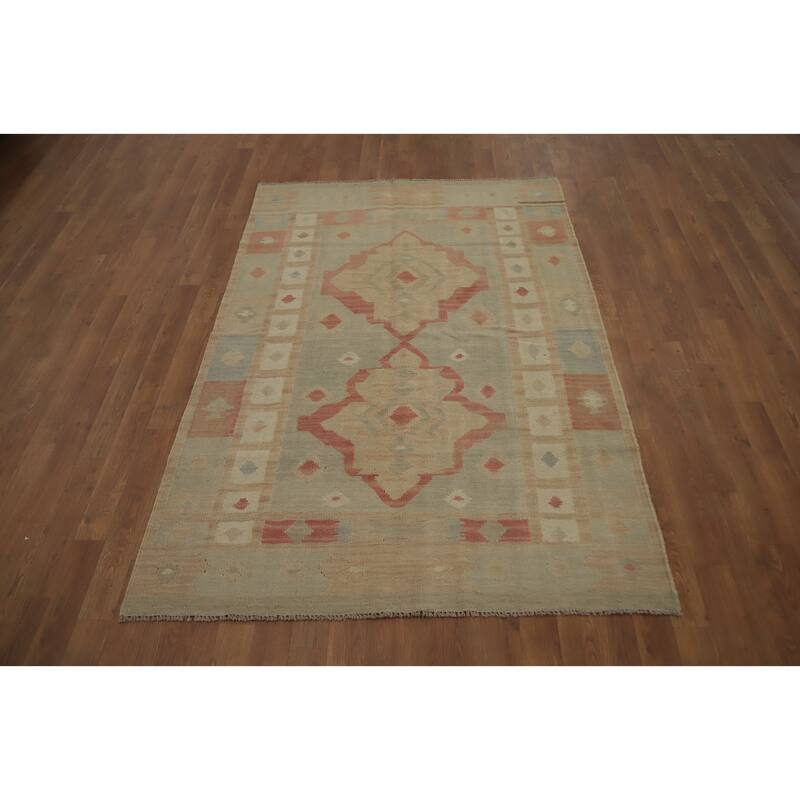 Hand Woven Oriental 100% Wool Carpet Southwestern Tribal Multi-Colored Kilim Area Rug - 6' 0'' X 4' 1''