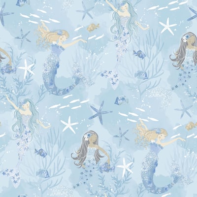 Galerie Wallcoverings Tiny Tots 2 Mermaids Non-woven Glittery Wallpaper Roll