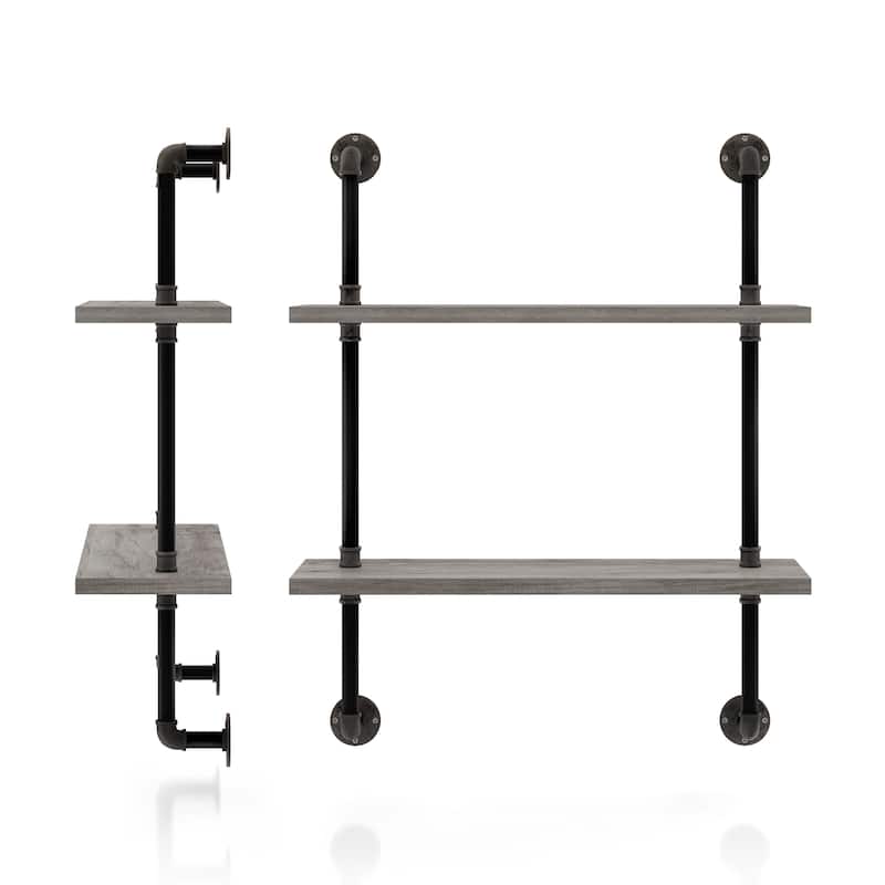 DH BASIC Industrial Vintage Grey 32-Inch Metal 2-Tier Wall Shelf by Denhour