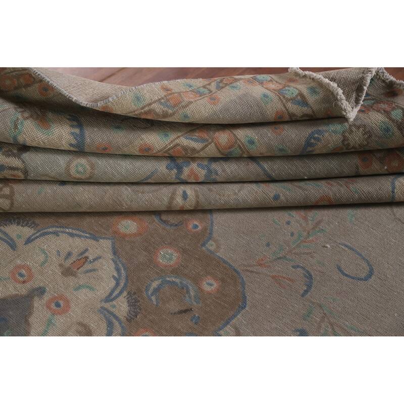 Hand Knotted Oriental 100% Wool Carpet Traditional Floral Beige & Ivories Tabriz Area Rug - 13' 3'' X 9' 10''