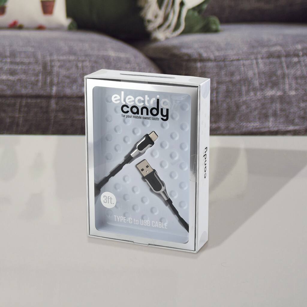 Shop lc Electric Candy Type C Cable in Black Silver Compatible With iPad iPhone Android Micro USB Type C Lighting Cable - 3 Feet
