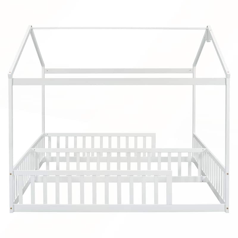 Double Twin House-Style Floor Bed with Fence