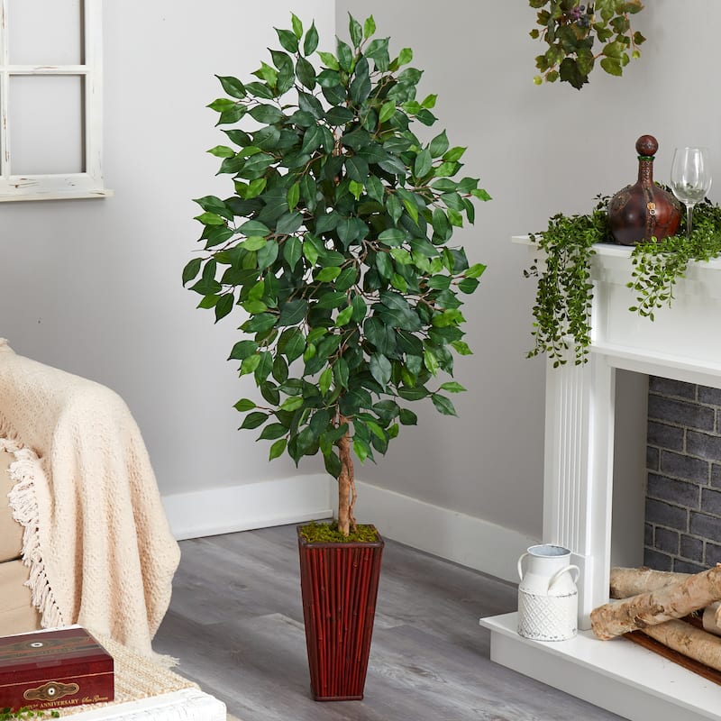 5' Ficus Artificial Tree in Bamboo Planter - 15"