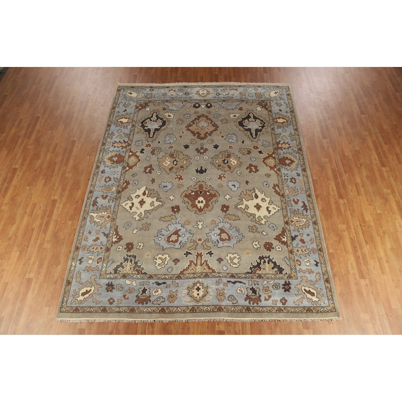 Light Brown Oushak Indian Area Rug Handmade Wool Carpet - 9'2" x 11'10"
