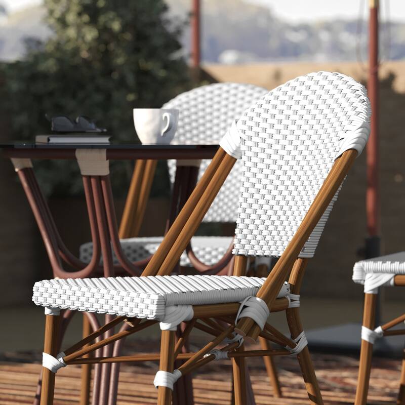2 Pack All-Weather Commercial Paris Chairs with Bamboo Print Frame
