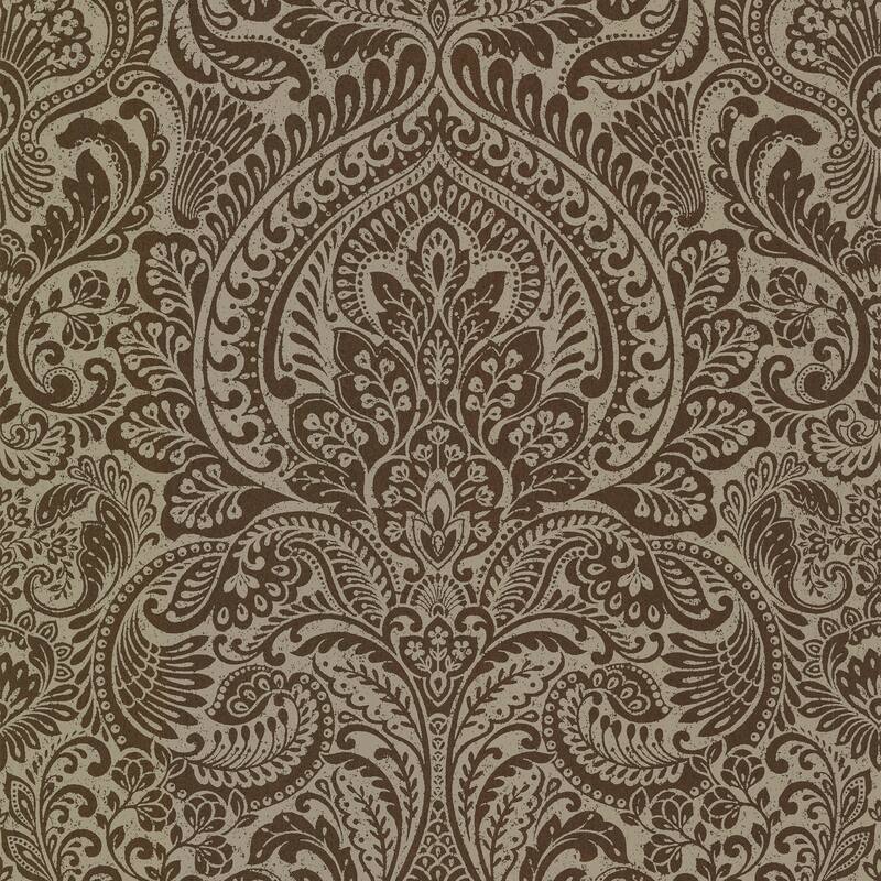 Damask Dole Artemis Silver Floral Damask 33 feet long X 20.9 inch wide Wallpaper Roll - Bronze