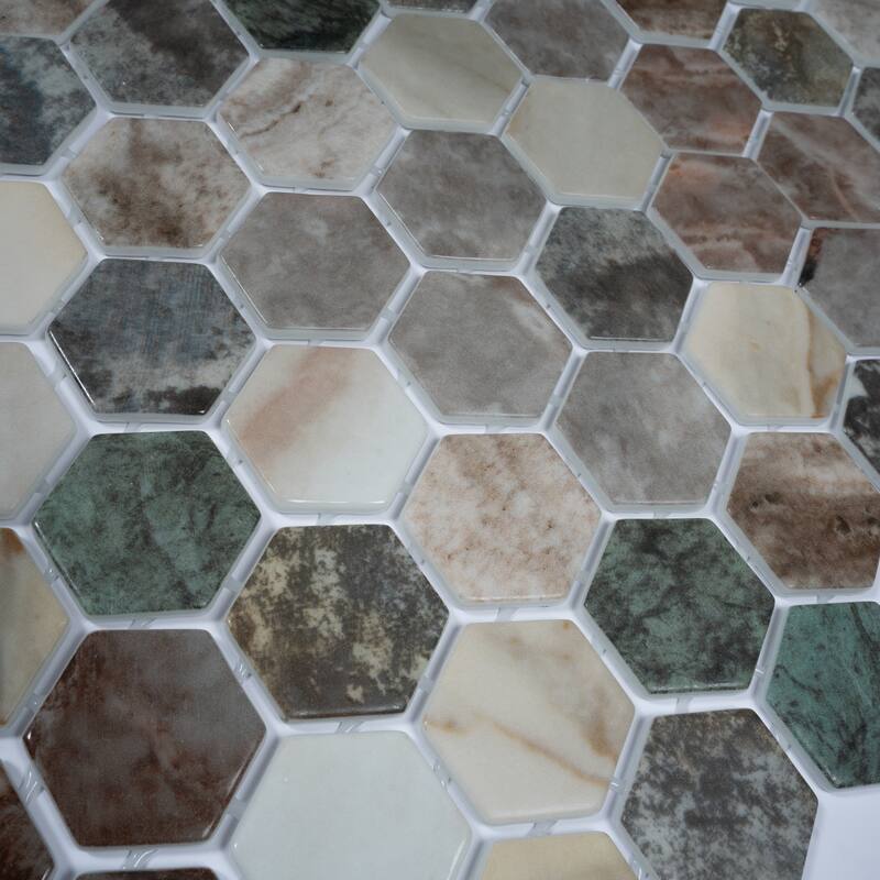 Lucenza 12x12 in. Green Beige Matte Recycled Glass Hexagon Mosaic Wall and Floor Tile (5.28 sq ft/case, 6-Pack)