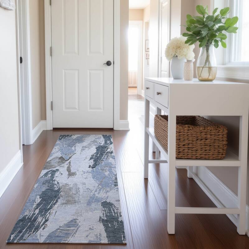 Premium Washable Super Soft Contemporary Strokes Mayfield Rug - Sky - 2'3" x 7'6"