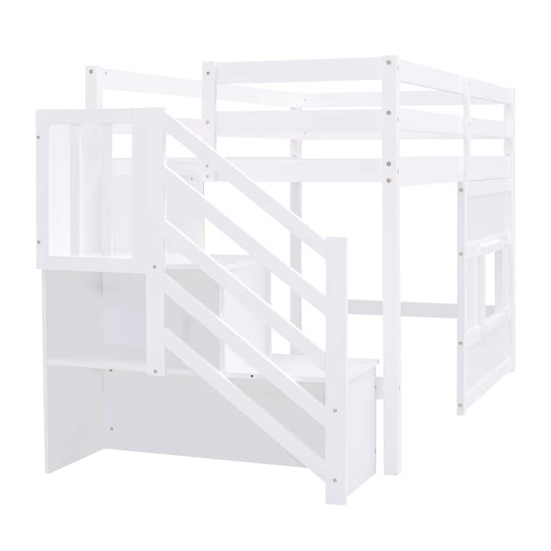 Loft Bed with Storage Staircase and Window