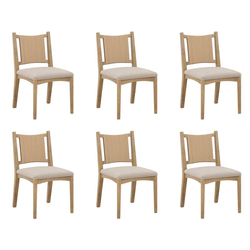 Elodia Upholstered Dining Chair with Seagrass Back Solid Wood Modern Dining Room Chair with Natural Flax Upholstery