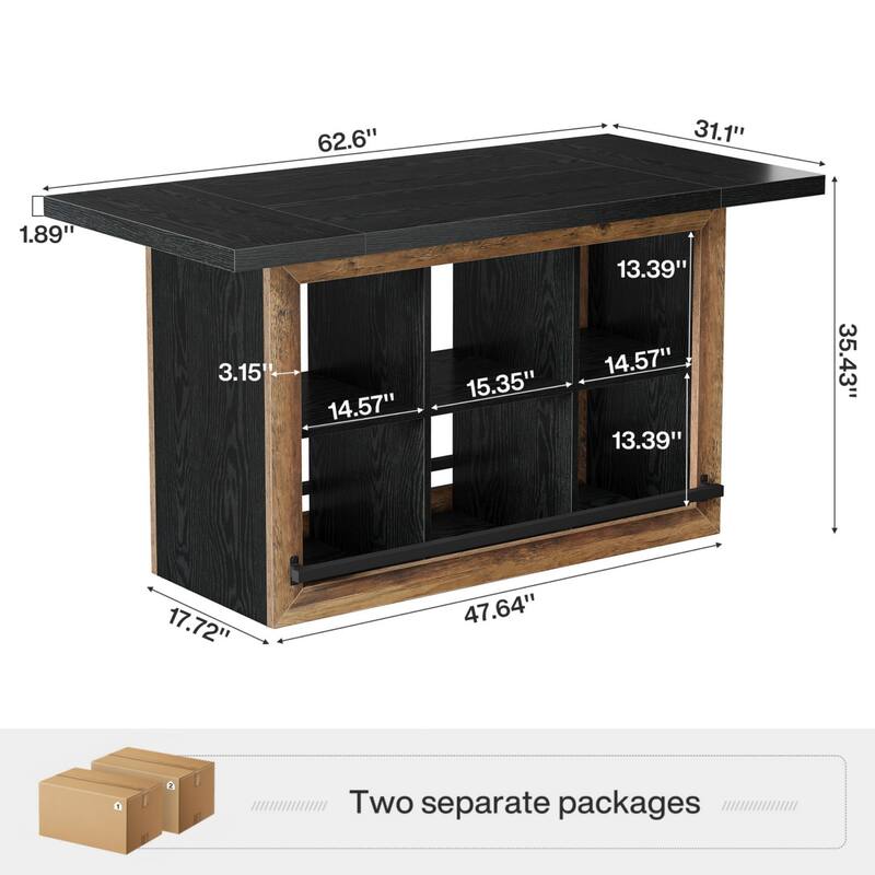 62.6" Rectangular Home Bar Table with 6 Spacious Cubbies