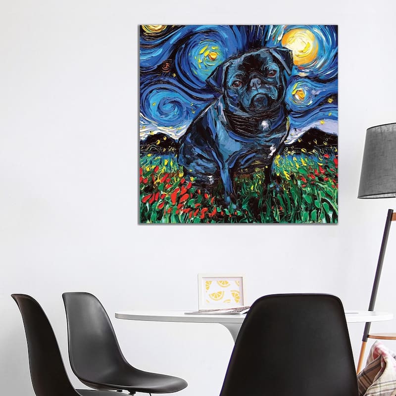iCanvas "Black Pug Night" by Aja Trier Canvas Print - 37x37x1.5