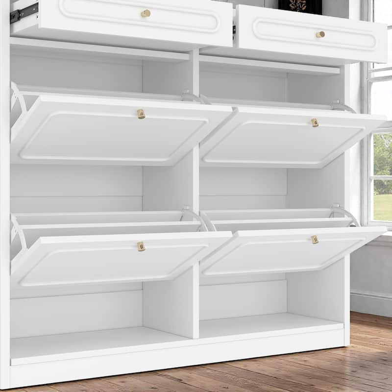 Wooden Shoe Cabinet with 4 Flip Drawers and 2 Storage Drawers, Farmhouse Shoe Storage Cabinet for Entryway Hallway