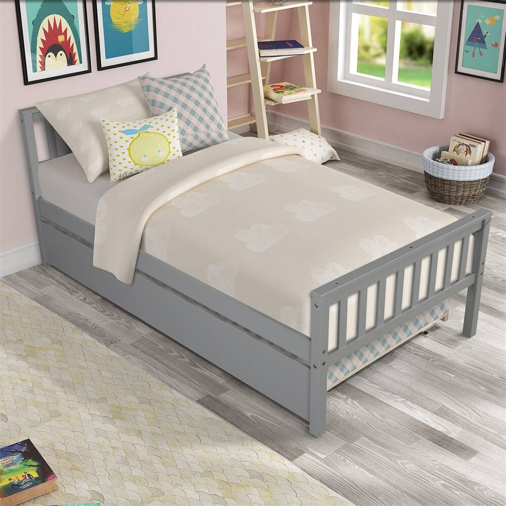 Twin Platform Bed Frame with Trundle, Headboard and Footboard