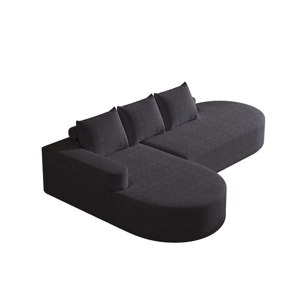 L Shaped Modular Curved Sectional Sofa, Chenille Upholstered 3 Seat Sofa, Corner Sofa with 3 Pillows for Living Room, Bedroom