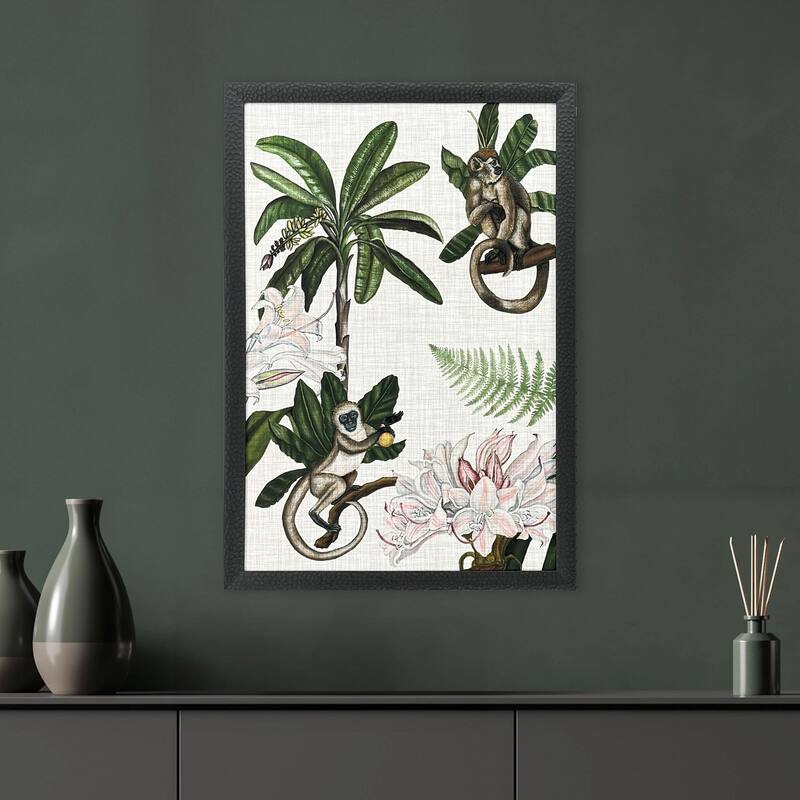 Paragon Monkey on Linen I Framed Art - Wood