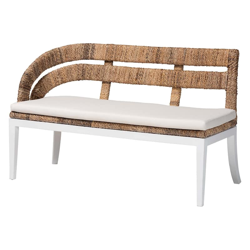 Ubud Seagrass Dining Nook Set with Wood Table - Coastal Farmhouse Breakfast Furniture Set