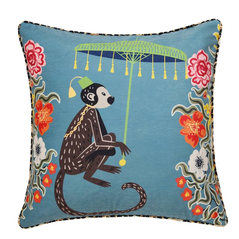 StyleCraft Maharaja Monkey Left Side Throw Pillow - Blue Gray