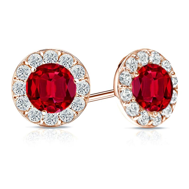 Auriya 14k Gold Lab Grown Gemstone Ruby Stud Earrings Round 0.25 to 5.00 ct. tw. Halo Push-Back