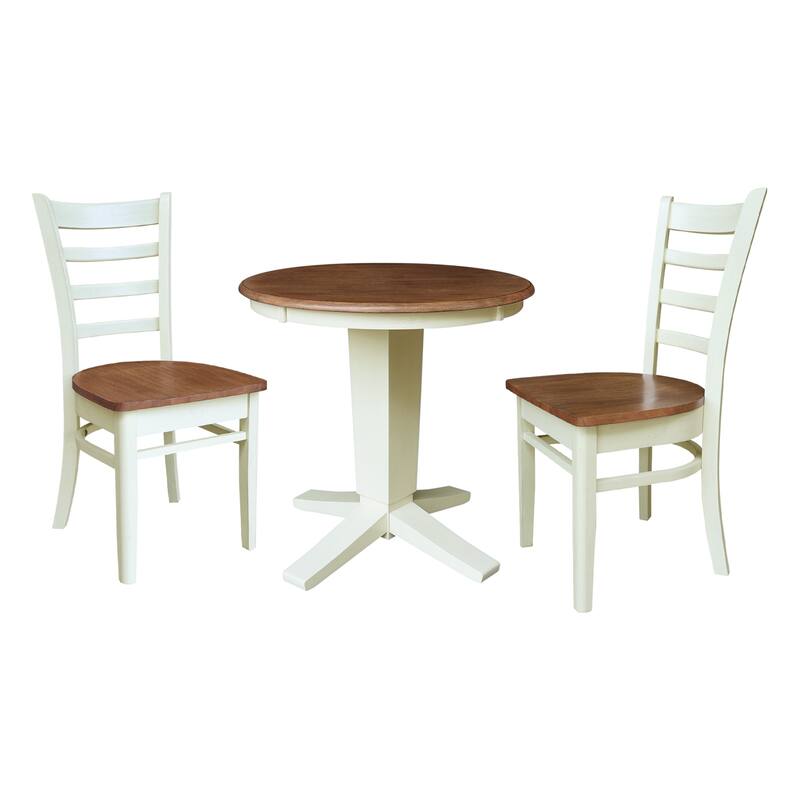 30 in Solid Wood Round Top Pedestal Dining Table with 2 Dining Chairs