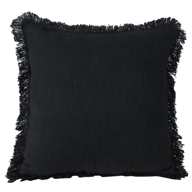 Hidalgo Solid Fringed Throw Pillow by Sevita - 20" x 20" - Polyester - Jet Black