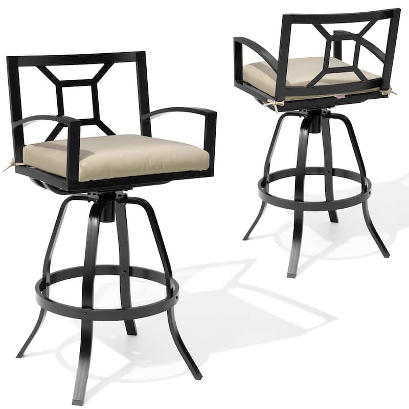 Outdoor Premium All-Aluminum Bar Height Bar Stools with Sunbrella Cushions