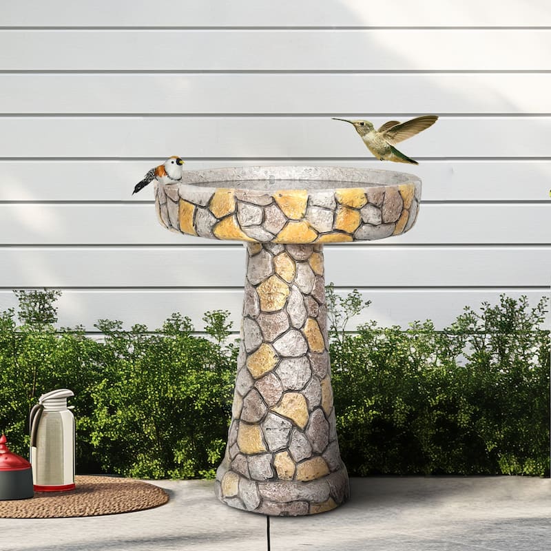 24" H Outdoor Concrete Bird Bath - Perfect for Adding Interest to Garden, Patio, Backyard, Porch and Deck