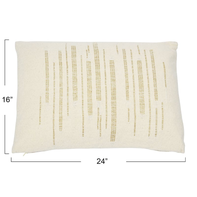 Woven Cotton Slub Lumbar Pillow with Gold Metallic Thread Embroidery