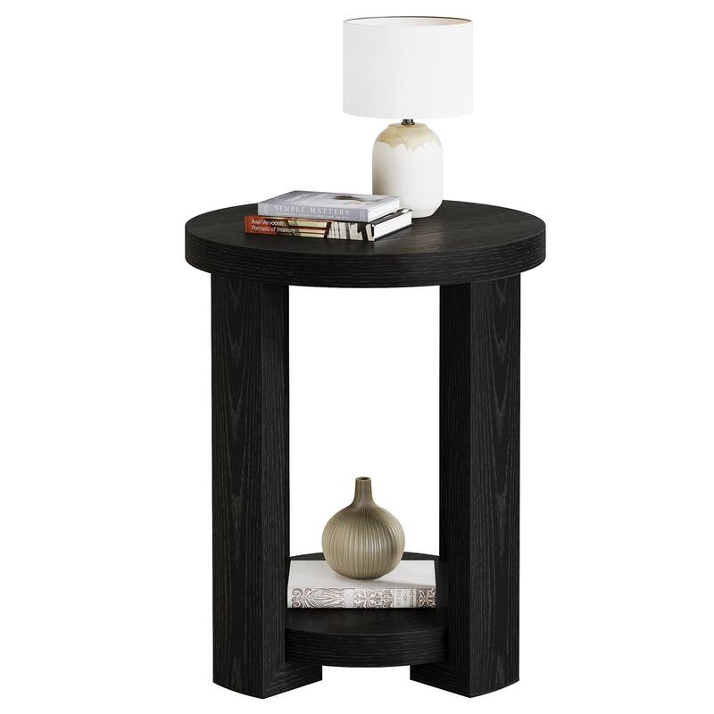 2-Tier Round End Table, Side Accent Snack Table, Living Room Bedroom Bedside Nightstand Furniture