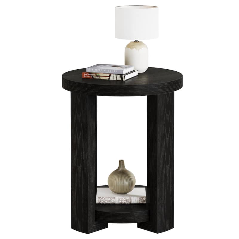 Side Table, 2-Tier Round End Table, Small Bedside Accent Furniture for Living Room, Bedroom