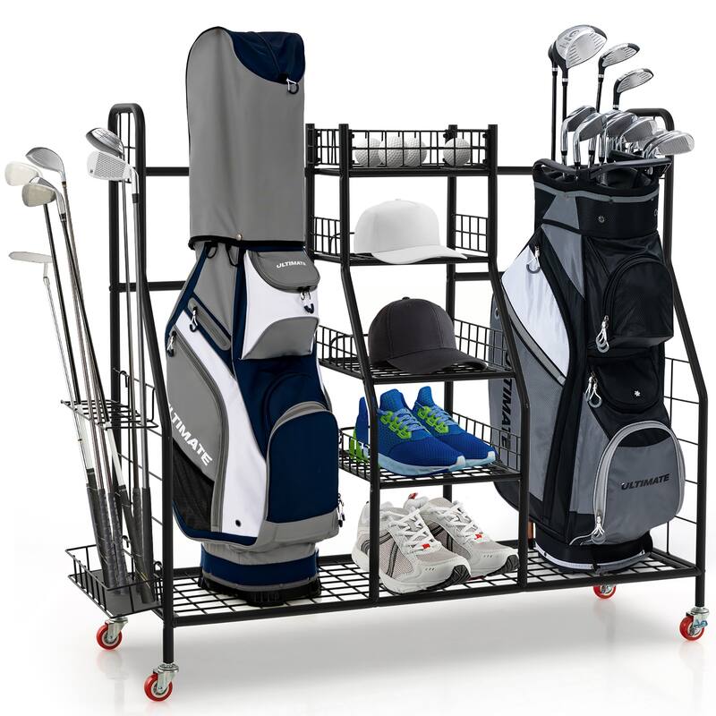 Gymax Extra Large Golf Bag Storage Organizer for Garage Fits 2 Golf - Black